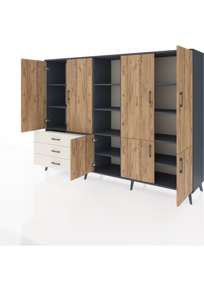 Hyperion Dolap 11 Raflı 3 Çekmeceli 7 Kapaklı 220x44x163 Antrasit Antrasit-çam/aytaşı Hyperion Dolap 11 Raflı 3 Çekmeceli 7 Kapaklı 220x44x163 Antrasit Antrasit-çam/aytaşı