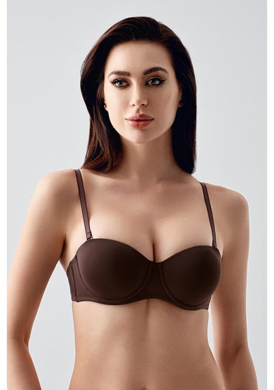 New Bra Kadın B Kap Desteksiz Çıkarılabilir Askılı Straplez Basic Sütyen Kahve 7050 Kahverengi