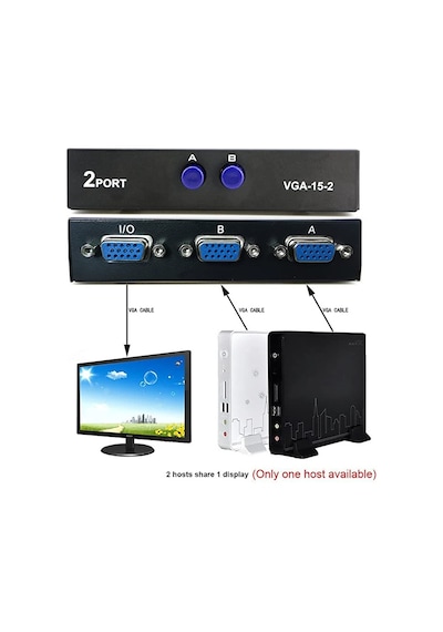 2 Port Vga Switch 2 Kasa 1 Monitör Vga Seçici Vga Giriş Çoklayıcı