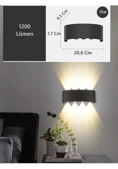 Kapri 15w Dekoratif Çift Yönlü Led Duvar Apliği - 8 Led'li Modern Tasarım, Cata Dış Ve İç Mekan Diğer
