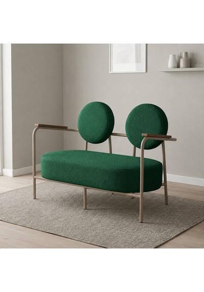 Venüs İkili Koltuk Soft Kumaş Ofis Bekleme Koltuğu Cappuccino Metal İskeletli - Yeşil