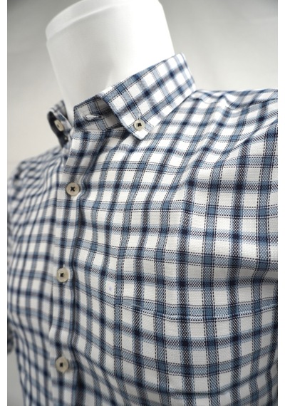 Elitpark Plaid Mavi Gri Desenli Pamuklu Cepli Uzun Kol Premium Erkek Gömlek