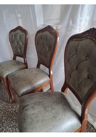 Sandalye Klasik 90612 Model Kayın Aslan Ayak Ceviz Nubuk Kumaş 4 Adet El Yapım Yeşil