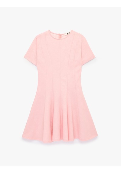Koton Slim Fit Kısa Kollu Bisiklet Yaka Volümlü Mini Kloş Elbise Pembe 6sak80326ek Gül
