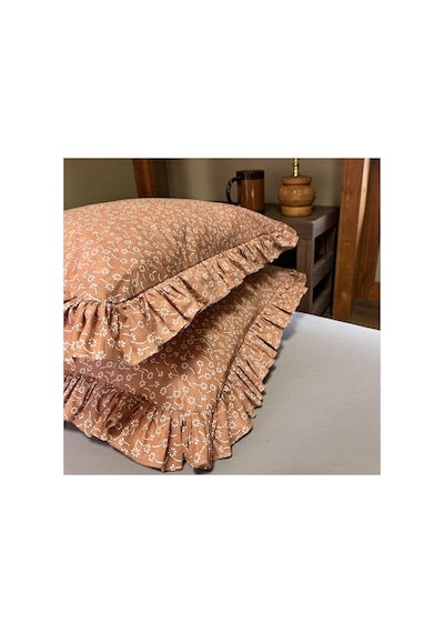 Fırfırlı Yastık Kılıfı 2 Li Set Tek Kişilik %100 Organik Pamuk 50x70 Cm 8 Farklı Desen Seçenekli Kiremit Çiçekli Kenar