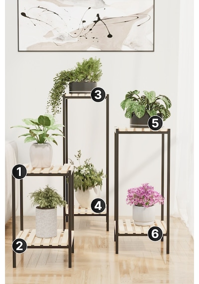 Bino Saksılık 3 Lü Set Ahşap Çiçeklik Dekoratif Lüks Bahçe Mobilyası Saksı Standı Bahçe Balkon Rafı