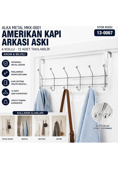 6 Kollu Krom Kapı Arkası Askı Açık Ceviz