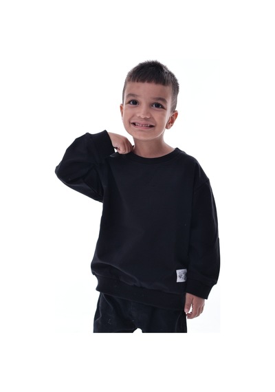 Erkek Çocuk Siyah Sweatshirt %100 Pamuk 12 Ay 5 Yaş Rahat Kalıp Basic Günlük Üst Siyah