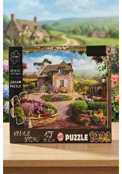 1000 Parçalı Village Spring Manzara Tasarımlı Puzzle 48x68cm Eğitici Çocuk Yapboz 1