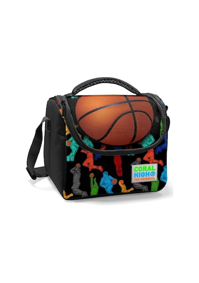 Coral High Basketbol Usb Soketli Okul Çantası ve Beslenme Çantası Seti Siyah - Turuncu