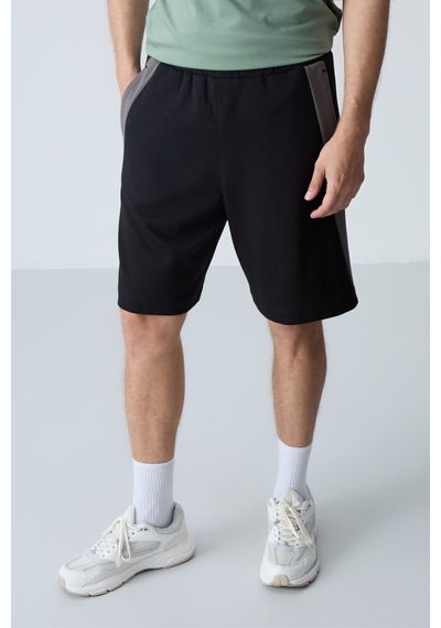 Air Jones Tommy Life Siyah Pamuklu Kalın Yumuşak Dokulu Standart Fit Basic Erkek Şort - 81280 Siyah