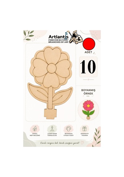 Ahşap Boyama Çiçekler 10 Adet 10x15cm Boyama Figürü Etkinlik Çocuk Gelişim Motor Beceri Anasınıfı Kreş
