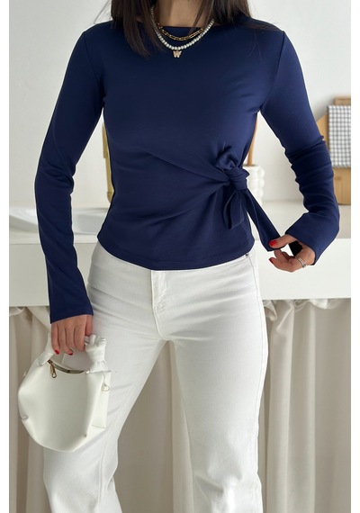 Noa & Noa Kadın Belden Bağlamalı Uzun Kollu Bluz Minimal & Şehirli Stil Lacivert