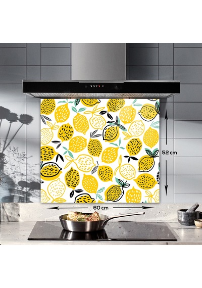 Decorita Sarı Limonlar | Cam Ocak Arkası| 52cm x 60cm