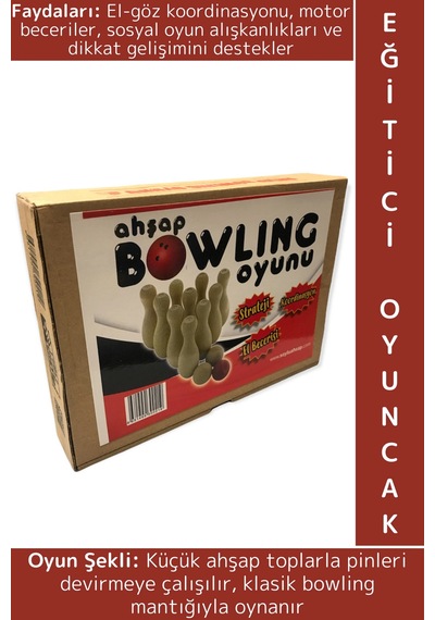 Eğitici Oyuncak El Göz Koordinasyonu Beceri Geliştirici Doğal Ahşap Çok Şık Çocuk Bowling Oyunu Seti