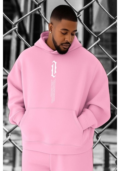 Benroma 3 İplik Penye Yazı Baskılı Büyük Beden Sweatshırt Pembe