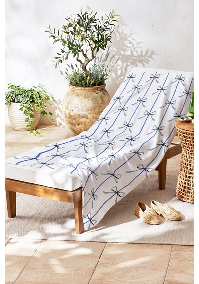 Fiyonklu Çizgili Şık Plaj Havlusu - Minimalist Mavi Beyaz Havuz Deniz Hızlı Kuruyan Mikrofiber Havlu Berrak Armut