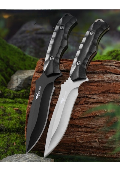 Valkyrie 26 Cm Büyük Boy Çelik Sabit Bıçak Outdoor Kamp Av Bıçağı + Kılıf Ergonomik Paslanmaz Çelik Siyah Siyah
