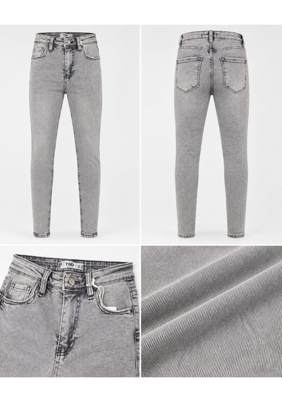 Ymr Moda Dar Paça Kar Yıkama Bayan Kot Pantolon Ymr-02425 Açık Gri