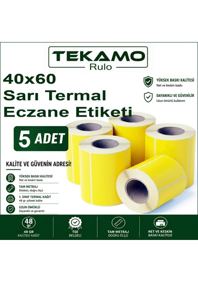 40x60 Sarı Termal Eczane Etiketi 500 Sarım 5 Adet Diğer