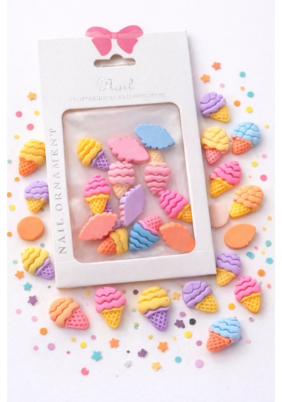 Kawaii Ice Cream 3d Nail Charm Set Pastel Color Mix