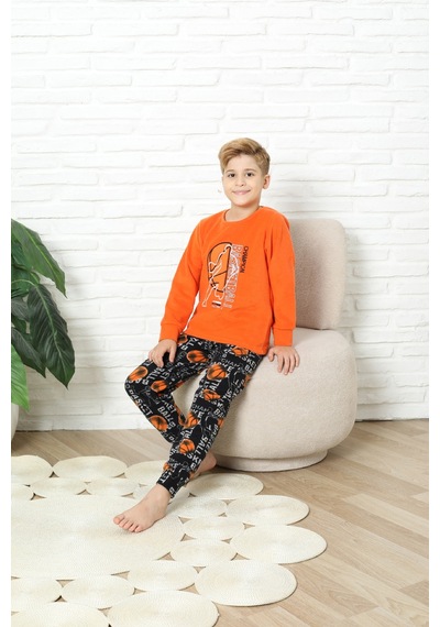 Modanino Erkek Çocuk Welsoft/polar Kumaş Pijama Takımı 12491 Turuncu