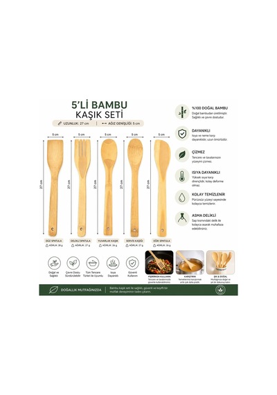 5 Parça Bambu Mutfak Kaşık Seti %100 Doğal, Çizilmeye Karşı Korumalı, Isıya Dayanıklı, Hafif, Ergonomik, Tencere Ve Tavalar İle Uyumlu, Sağlıklı Ve Çevre Dostu Premium Set Çok Renkli 5 Parça Bambu Mutfak Kaşık Seti %100 Doğal, Çizilmeye Karşı Korumalı, Isıya Dayanıklı, Hafif, Ergonomik, Tencere Ve Tavalar İle Uyumlu, Sağlıklı Ve Çevre Dostu Premium Set Çok Renkli