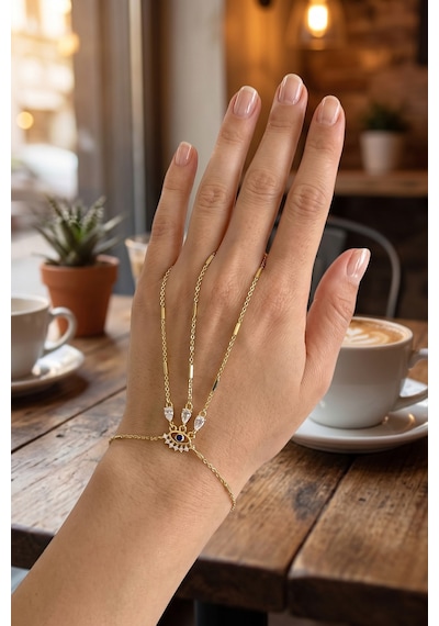 Gold Renk Pirinç Zirkon Taşlı Göz Model Şahmeran Altın 25463142