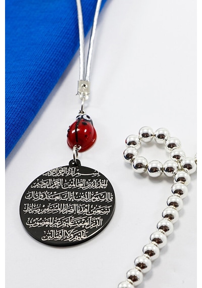 Cam Uğur Böcekli Siyah Çelik Çift Taraflı Ayetel Kürsi Fatiha Dua