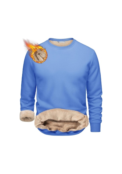 Ghassy Co. Erkek Ultra Termal Sherpa Peluş Astarlı Bisiklet Yaka Sweatshirt Açık Mavi