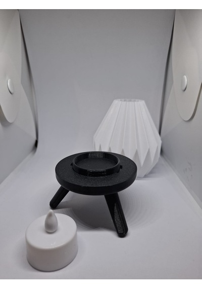 Geometrik Tasarım Tealight Mumluk- Mini Masa Lambası Beyaz -  Siyah
