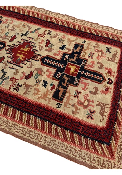 El Dokuma Sıfır İran Şiraz Kilimi 102x160 Krem Yün İnce Kilim