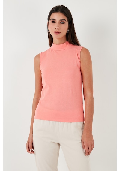 Lela Pamuklu Kolsuz Dik Yaka Bayan T Shirt 5865710 Coral