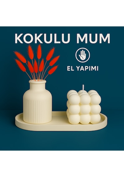 El Yapımı Kokulu Bubble Mum Dekoratif Tasarım Hediyelik Mum Beyaz