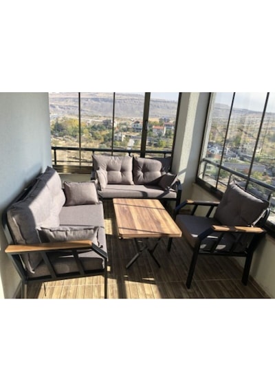 Tu Tienda 2+2+1 Sehpa Demonte Bahçe Balkon Mutfak Mobilyası Keten