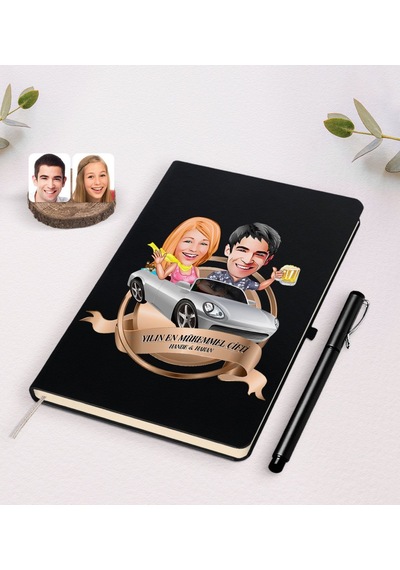 Kişiye Özel Yılın En Mükemmel Çifti Karikatürlü Siyah Defter ve K N11.1322 Siyah