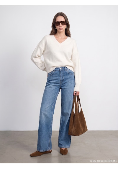 Dilvin 72374 %100 Pamuk Wide Leg Jean Mavi