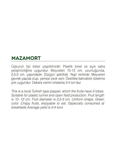 AGRodal Tarım Ata Tohumu Yeşil Biber Mazamort 100 Adet Tohum
