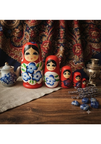 İç İçe Geçen Dekoratif Oyuncak 5'li Ahşap Matruşka Rus Bebek Seti El Boyama Ev Dekoru Hediye Kırmızı Hediyelik Eşya