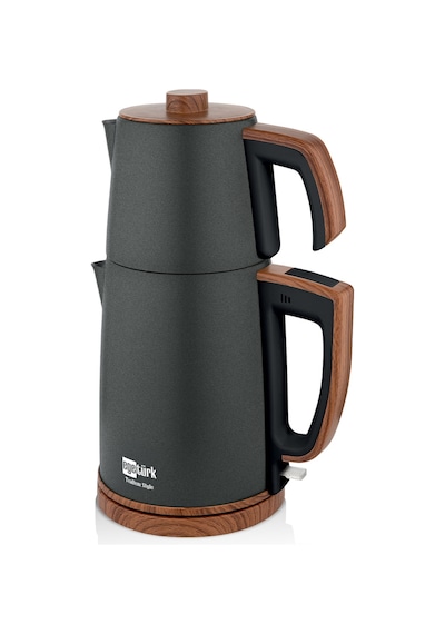 Egetürk TeaDem Style Ahşap Görünümlü Çay Makinesi Çaycı 2000W 1.7L Kettle 1.2L Demlik 304 Çelik Gövde Antrasit