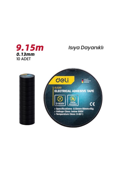 Delı Elektrik Yalıtım Bandı 0.13mm 18mm 10m Siyah İzolasyon Bandı