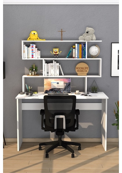 Moonlife Moonlife Kaya Kitaplıklı Çalışma Masası Beyaz