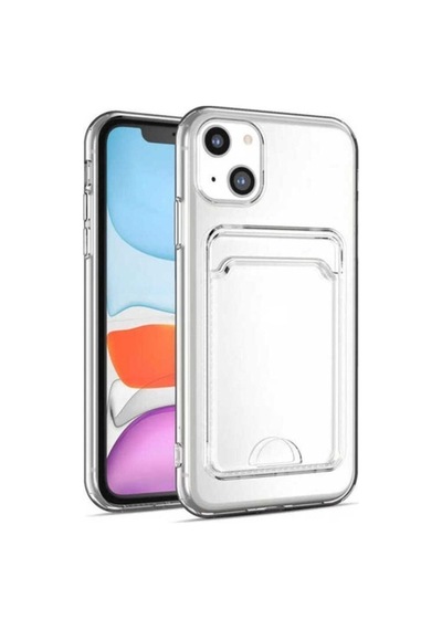 Apple Uyumlu iPhone 14 Plus Kılıf Kartlıklı Şeffaf Zore Setra Clear Silikon Kapak Renksiz