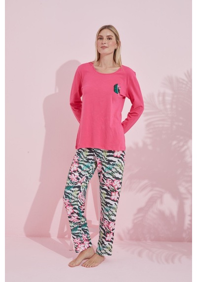 Siyah İnci Pamuklu Örme Pijama Takım 24240173 Pembe