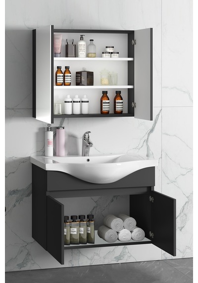 Yıldız 80 Cm Antrasit Gri Mdf Lavabolu Asma Banyo Dolabı Takımı Antrasit - Gri