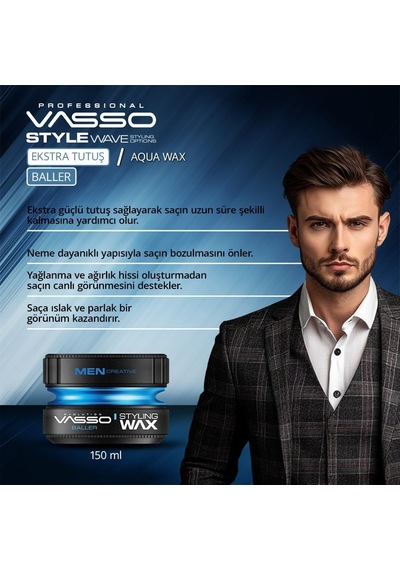 Saç Şekillendirici Wax Tüm Saç Tipleri Ekstra Tutuş, Islak Ve Parlak Görünüm Neme Dayanıklı Aqua Baller 150 Ml