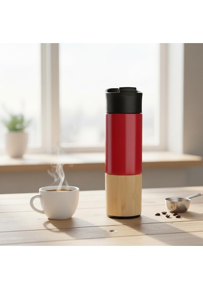 450 Ml Bambu Kaplamalı Çelik Termos - Siyah, Mavi Ve Kırmızı Renk Seçenekli Sızdırmaz Isı Yalıtımlı Seyahat Diğer