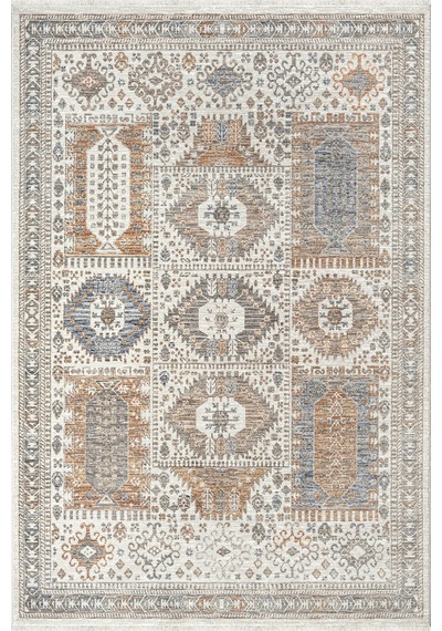 Merinos Valeria Serisi Etnik Desenli Salon Oturma Odası Halısı Hav Toz Vermez Dokuma Taban 91062-060 Krem
