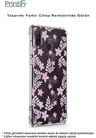 Oppo A94 Uyumlu Köşe Korumalı Floral Pudra Tasarımlı Şeffaf Silikon Kılıf