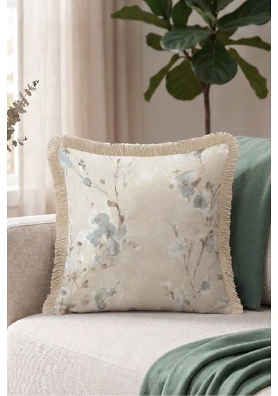 Çiçekli Pastel Floral Saçaklı Yastık Kılıfı - Romantik Botanik Mavi Vizon Püsküllü Kırlent Kılıfı Sessiz Esinti Nova Çiçekli Pastel Floral Saçaklı Yastık Kılıfı - Romantik Botanik Mavi Vizon Püsküllü Kırlent Kılıfı Sessiz Esinti Nova